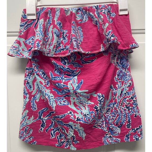 Lilly Pulitzer Wiley Ruffle Tube Top Capri Pink Samba Size Medium - Picture 1 of 7